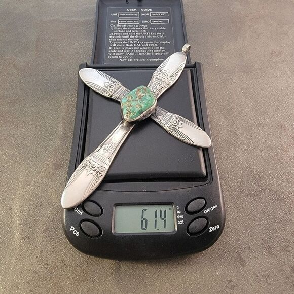 Huge Vintage Sterling Turquoise Antique Silverware Cross Pendant - Picture 10 of 10